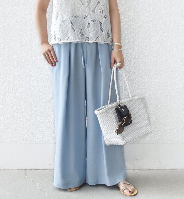 SHIPS for women「〈接触冷感/防シワ/洗濯機可能〉麻調 ウエスト リボン インタック イージー パンツ」|その他|スカイブルー