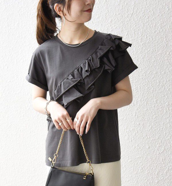 SHIPS any「SHIPS any:〈洗濯機可能〉ジャージー フリル TEE」|Tシャツ・カットソー|ダークグレー