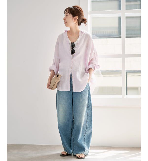 Spick and Span「《全15色 / 追加3》 80リネンカシュクール ビッグシャツ」|シャツ・ブラウス|