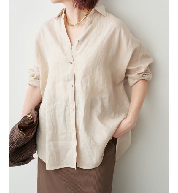 Spick and Span「《全15色 / 追加3》 80リネンカシュクール ビッグシャツ」|シャツ・ブラウス|