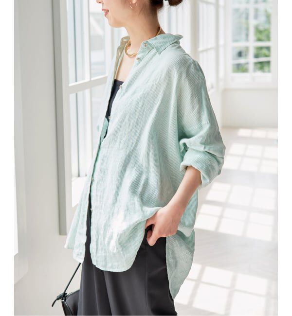 Spick and Span「《全15色 / 追加3》 80リネンカシュクール ビッグシャツ」|シャツ・ブラウス|