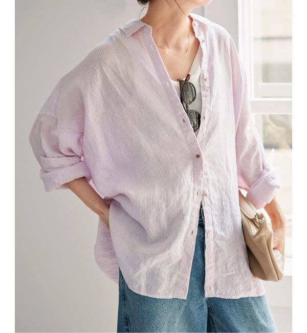 Spick and Span「《全15色 / 追加3》 80リネンカシュクール ビッグシャツ」|シャツ・ブラウス|