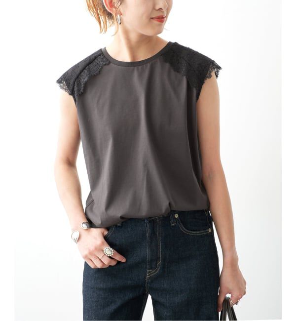 Spick and Span「レースコンビフレンチスリーブTシャツ」|Tシャツ・カットソー|