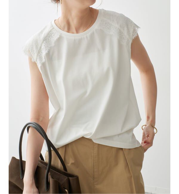 Spick and Span「レースコンビフレンチスリーブTシャツ」|Tシャツ・カットソー|