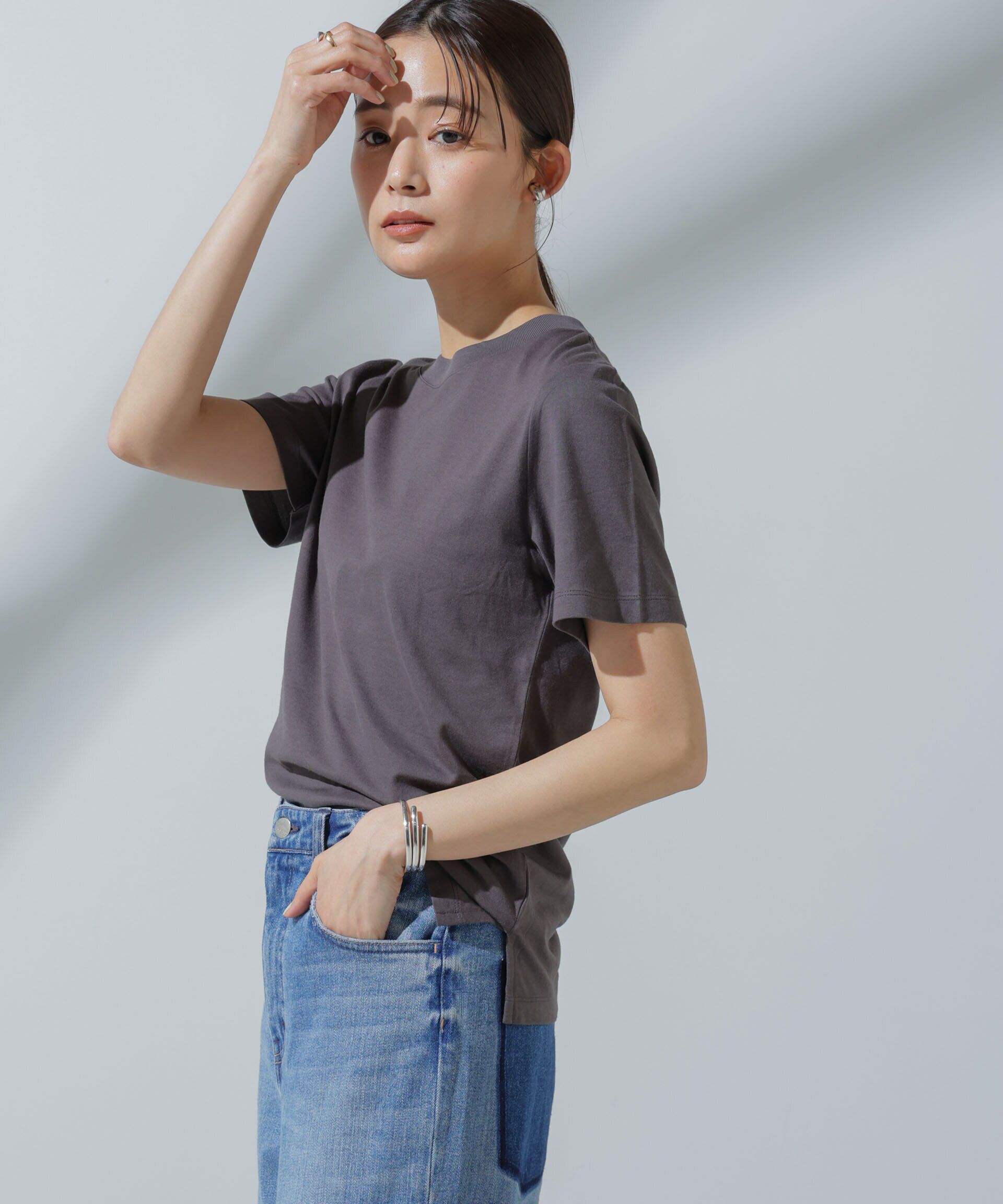 NANO universe「Anti Soaked(R) 汗染み防止 クルーネックTシャツ」|Tシャツ・カットソー|チャコール3