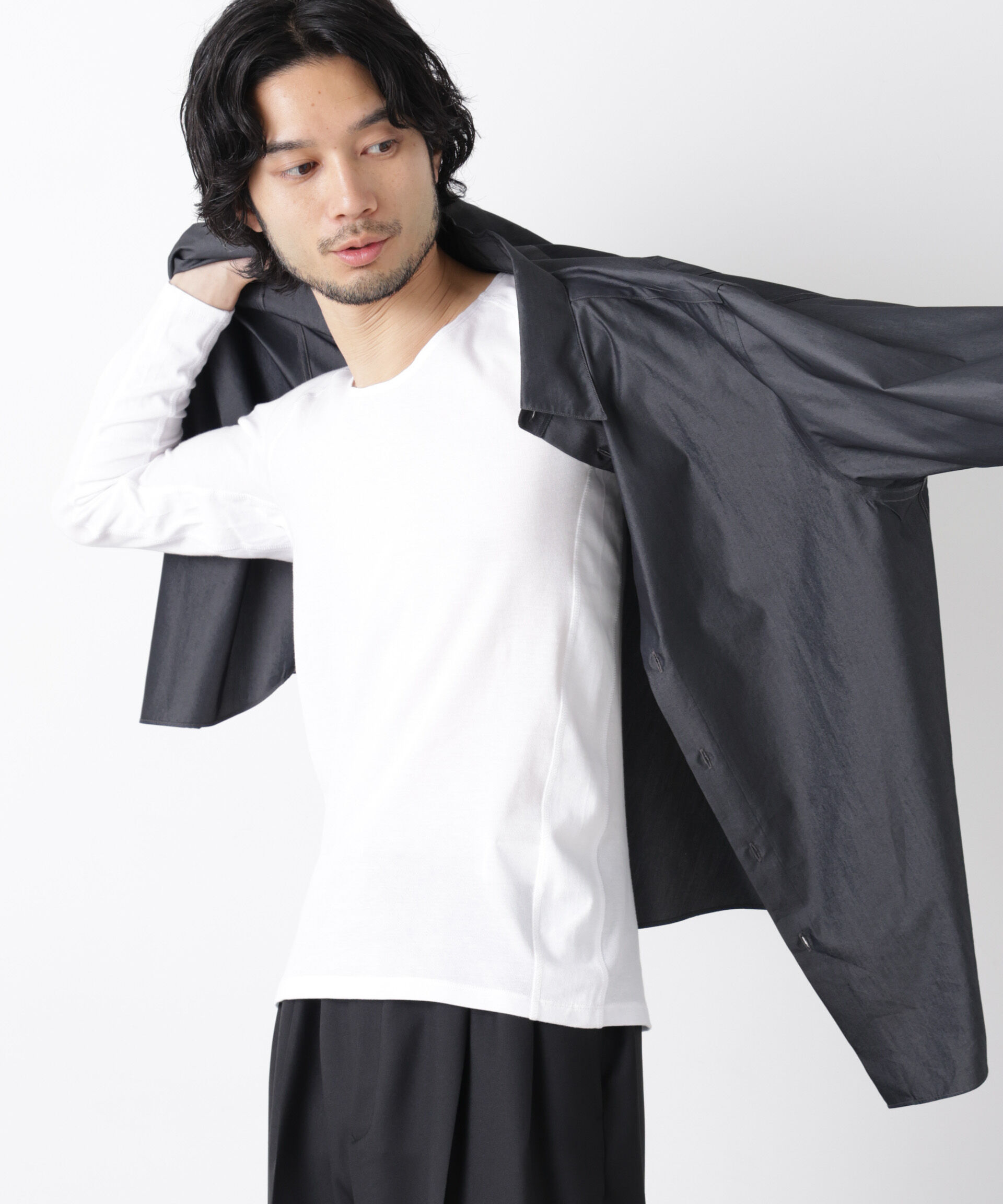 nano･universe「Anti Soaked(R)Plus インナーTシャツ 長袖」|Tシャツ・カットソー|ホワイト