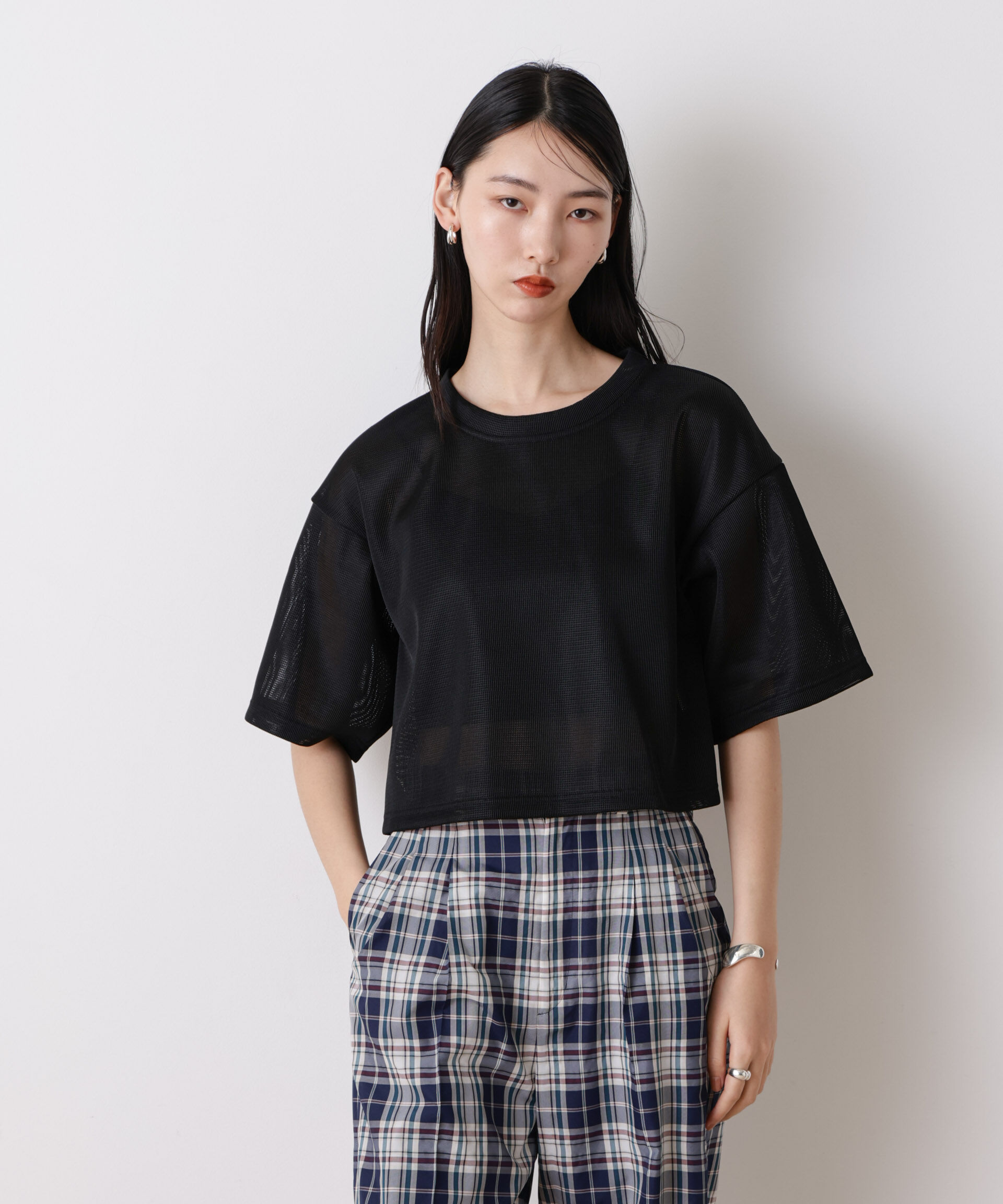 NANO universe「「STEVELOUR」シアーメッシュショートトップス(セットアップ可)」|Tシャツ・カットソー|