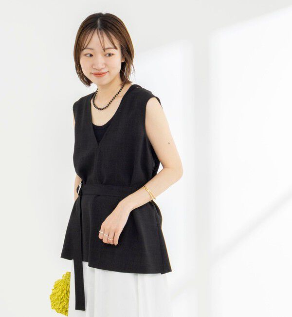 NOLLEY'S「《セットアップ対応》【BECシリーズ】ウォッシャブルリネンライクベルテッドノースリーブブラウス」|ベスト・ジレ|