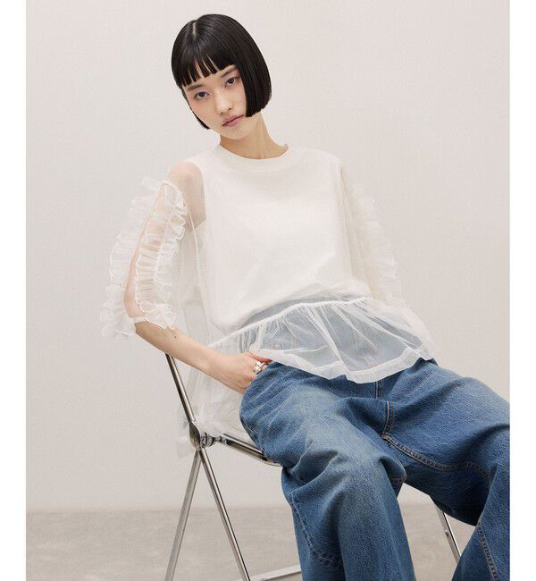 ADAM ET ROPE'「【サステナブル】フリルギャザーチュールトップス」|Tシャツ・カットソー|