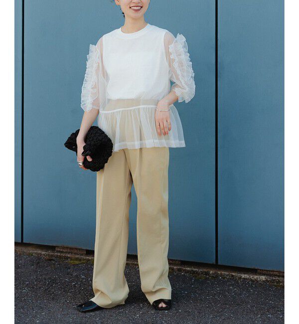 ADAM ET ROPE'「【サステナブル】フリルギャザーチュールトップス」|Tシャツ・カットソー|