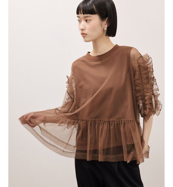 ADAM ET ROPE'「【サステナブル】フリルギャザーチュールトップス」|Tシャツ・カットソー|