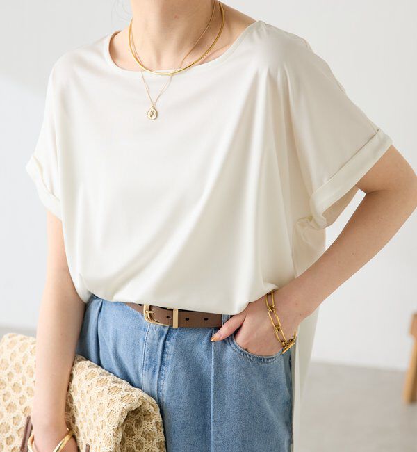  「【伸びるサテン素材/吸湿速乾/インナーにも◎】ストレッチサテンTシャツ」|Tシャツ・カットソー|