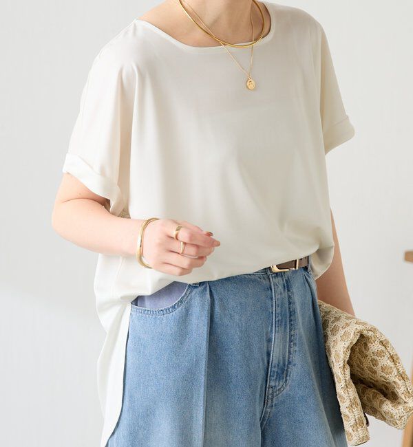  「【伸びるサテン素材/吸湿速乾/インナーにも◎】ストレッチサテンTシャツ」|Tシャツ・カットソー|