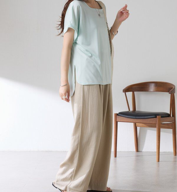  「【伸びるサテン素材/吸湿速乾/インナーにも◎】ストレッチサテンTシャツ」|Tシャツ・カットソー|