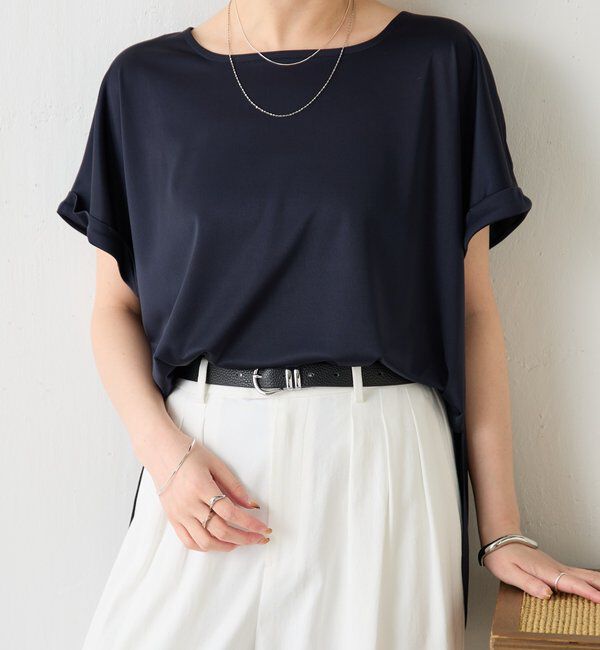  「【伸びるサテン素材/吸湿速乾/インナーにも◎】ストレッチサテンTシャツ」|Tシャツ・カットソー|