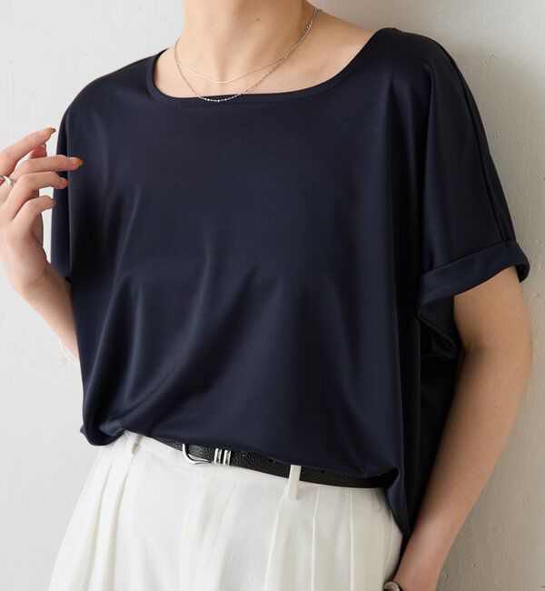  「【伸びるサテン素材/吸湿速乾/インナーにも◎】ストレッチサテンTシャツ」|Tシャツ・カットソー|