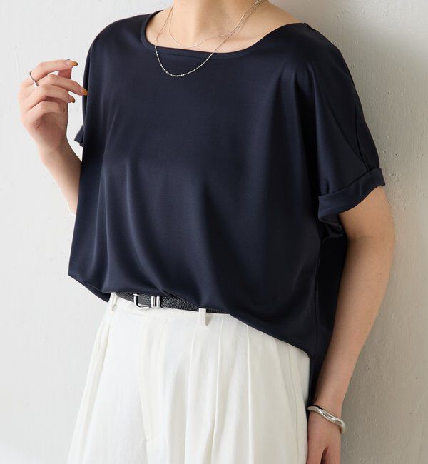  「【伸びるサテン素材/吸湿速乾/インナーにも◎】ストレッチサテンTシャツ」|Tシャツ・カットソー|