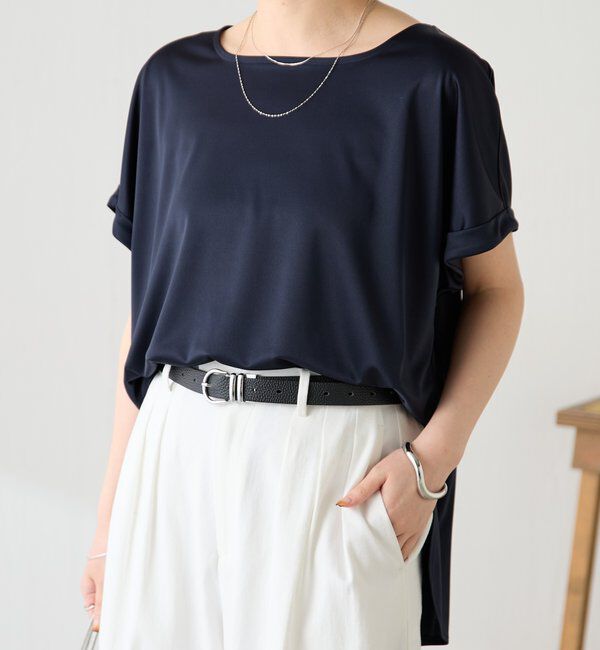  「【伸びるサテン素材/吸湿速乾/インナーにも◎】ストレッチサテンTシャツ」|Tシャツ・カットソー|