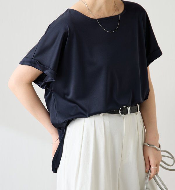 「【伸びるサテン素材/吸湿速乾/インナーにも◎】ストレッチサテンTシャツ」|Tシャツ・カットソー|
