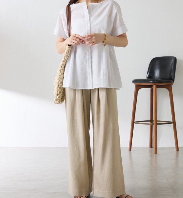  「ゴムベルトリネンワイドパンツ」|スラックス|