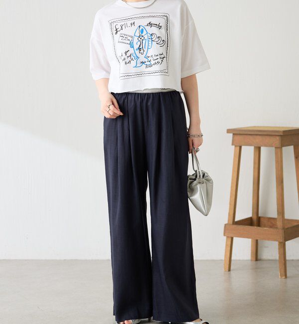  「ゴムベルトリネンワイドパンツ」|スラックス|
