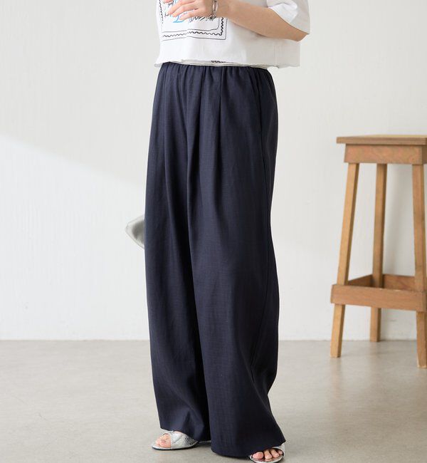  「ゴムベルトリネンワイドパンツ」|スラックス|
