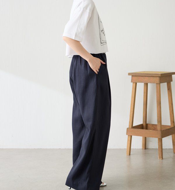  「ゴムベルトリネンワイドパンツ」|スラックス|