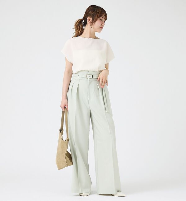 Rouge vif「【人気追加】【3サイズ展開】リネンタッチベルト付きハイウエストパンツ」|その他|