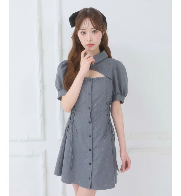  「デコルテオープンミニシャツワンピ」|ワンピース|