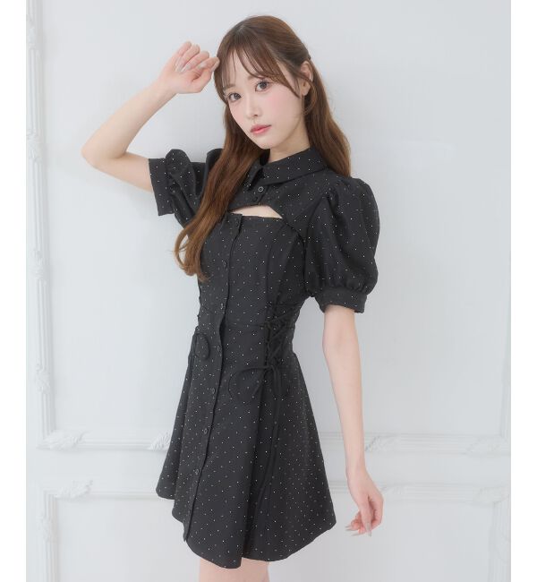  「デコルテオープンミニシャツワンピ」|ワンピース|