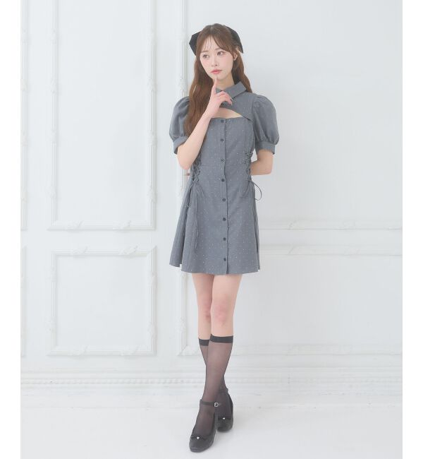  「デコルテオープンミニシャツワンピ」|ワンピース|