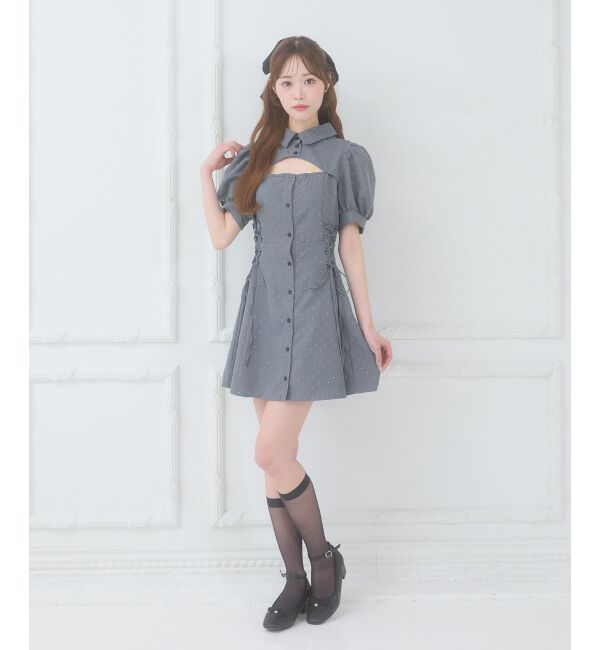  「デコルテオープンミニシャツワンピ」|ワンピース|