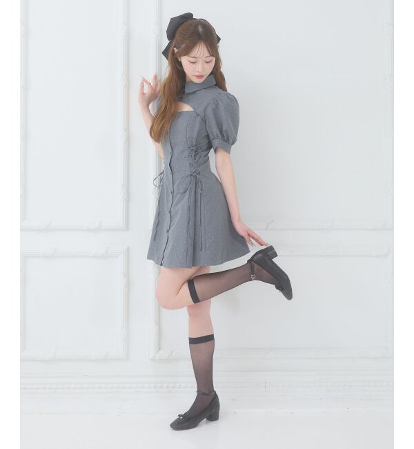 「デコルテオープンミニシャツワンピ」|ワンピース|
