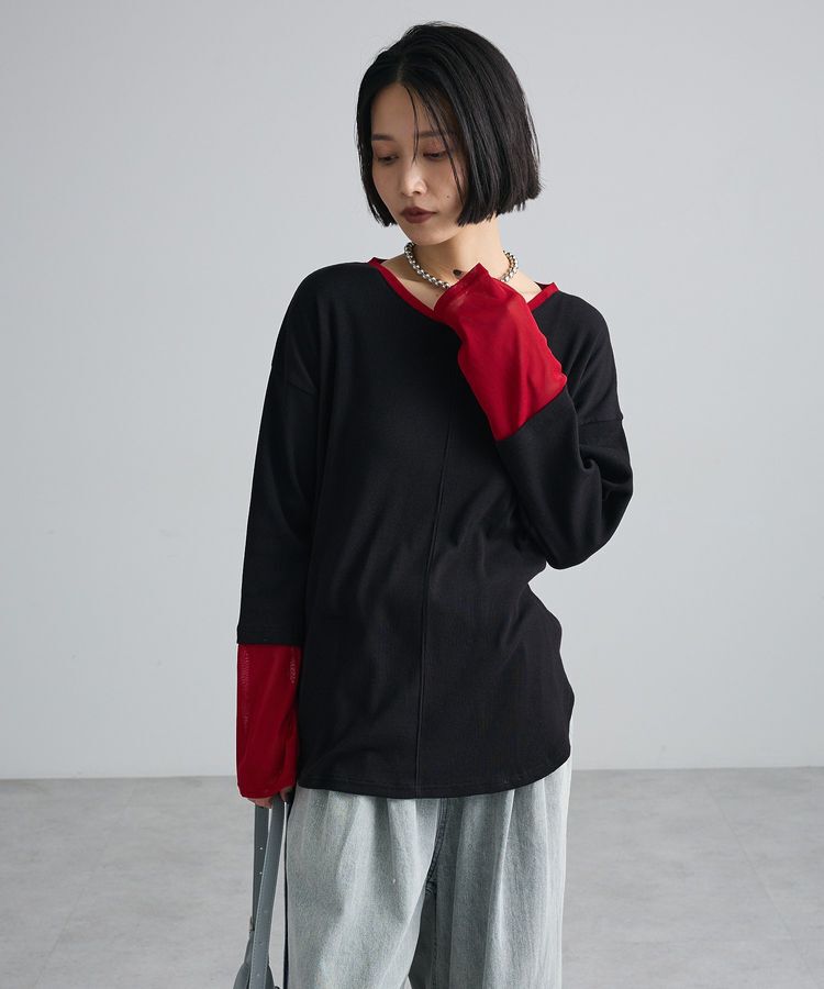 Green Parks「袖チュールリブプルオーバーⅡ」|Tシャツ・カットソー|