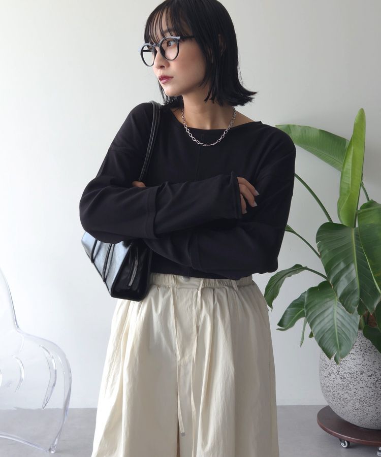 Green Parks「袖チュールリブプルオーバーⅡ」|Tシャツ・カットソー|Black