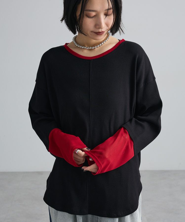 Green Parks「袖チュールリブプルオーバーⅡ」|Tシャツ・カットソー|Bordeaux
