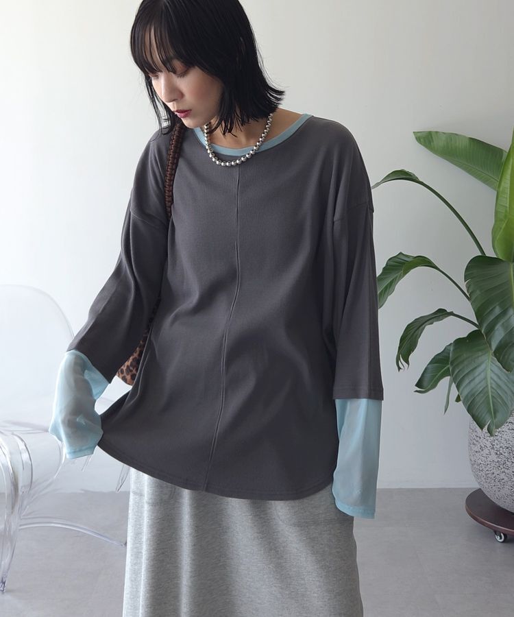 Green Parks「袖チュールリブプルオーバーⅡ」|Tシャツ・カットソー|Sax