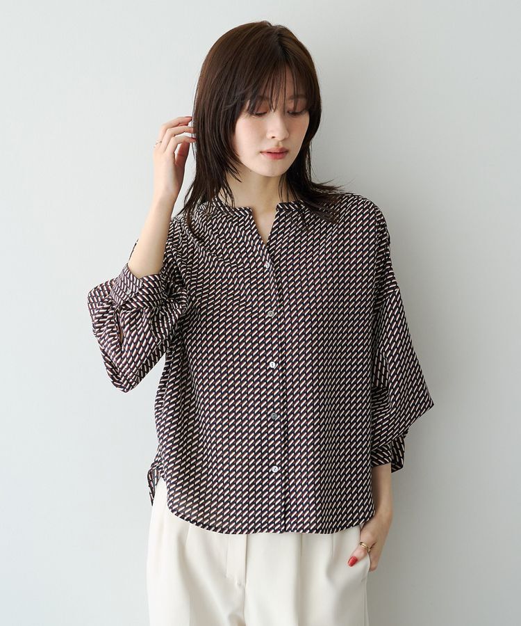 YECCA VECCA「2wayボリューム袖ジオメ柄ブラウス」|シャツ・ブラウス|Navy