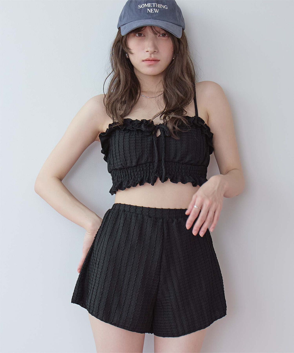 SEA DRESS「3点セット/フリルデザインジャガードビキニ&times;ショートパンツ/水着」|ビキニ|ブラック