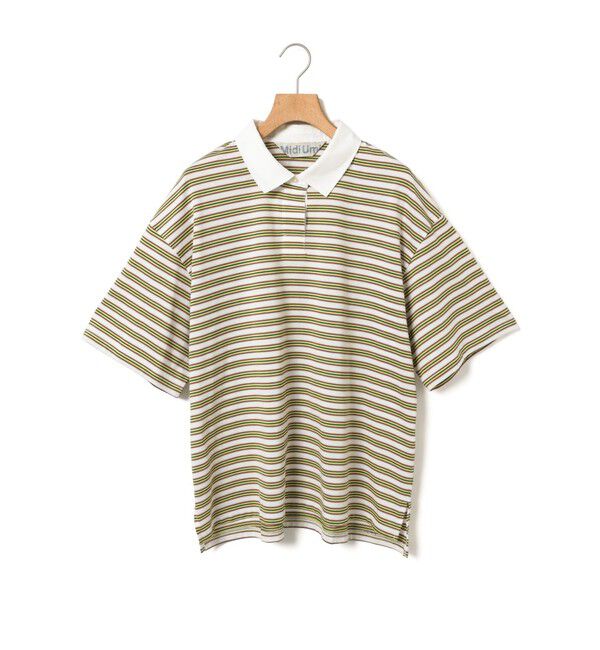 MidiUmi「MidiUmi ワイドボーダーポロシャツプルオーバー」|Tシャツ・カットソー|グリーン