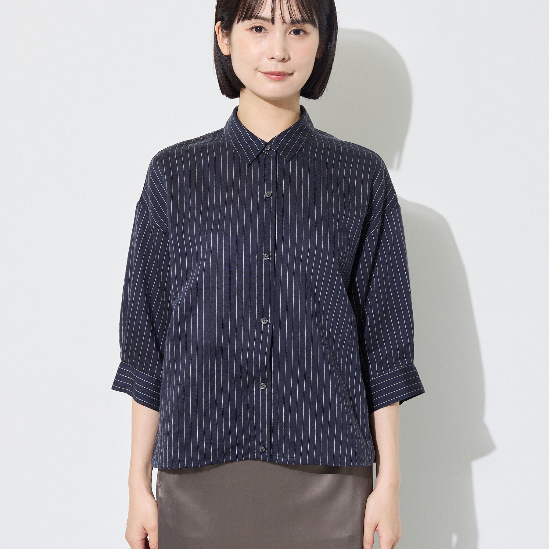 INDIVI「【シアー／7分袖】体型カバーゆったりシャツ」|シャツ・ブラウス|