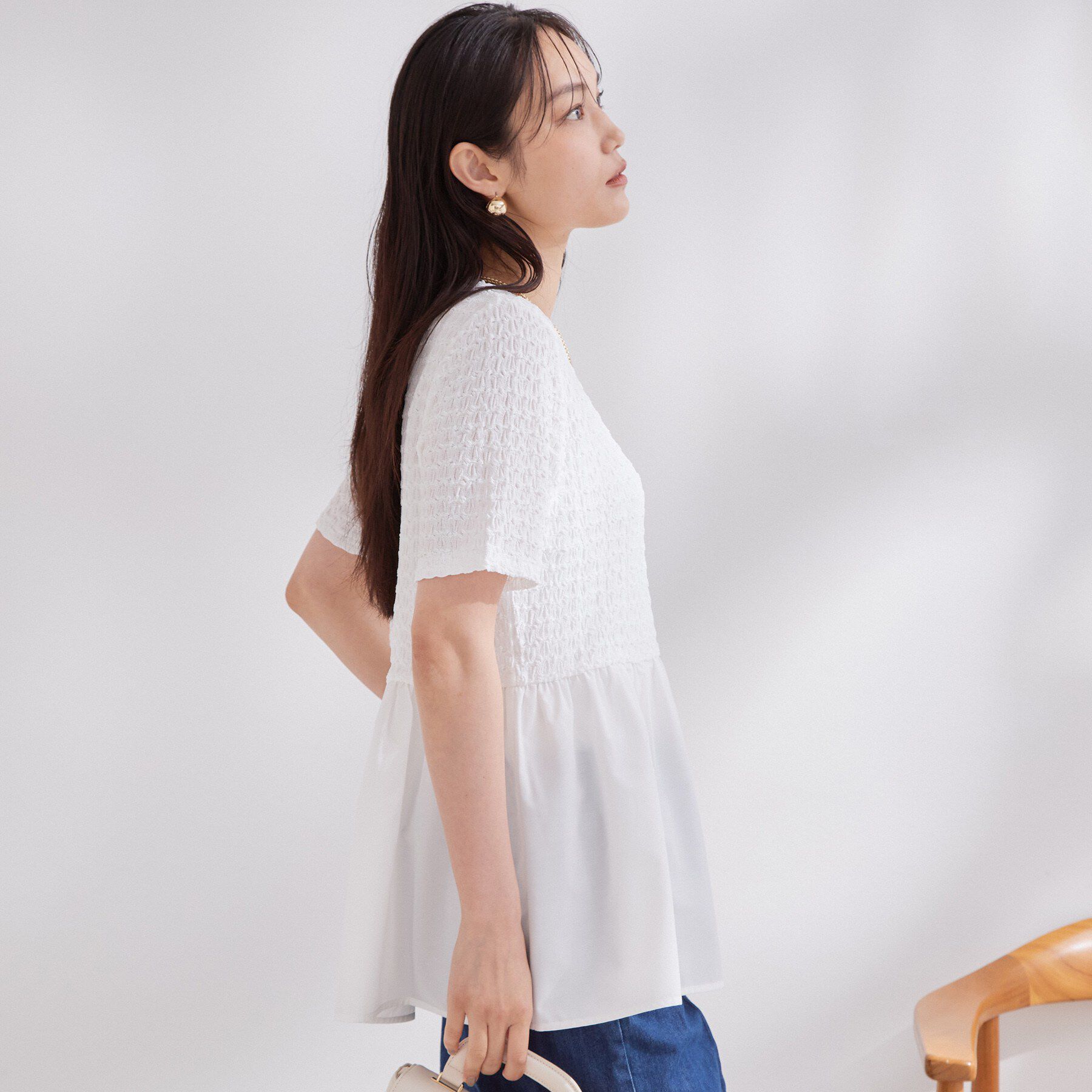 OPAQUE.CLIP「ジャカードドッキング ペプラムカットソー【洗濯機OK】」|Tシャツ・カットソー|