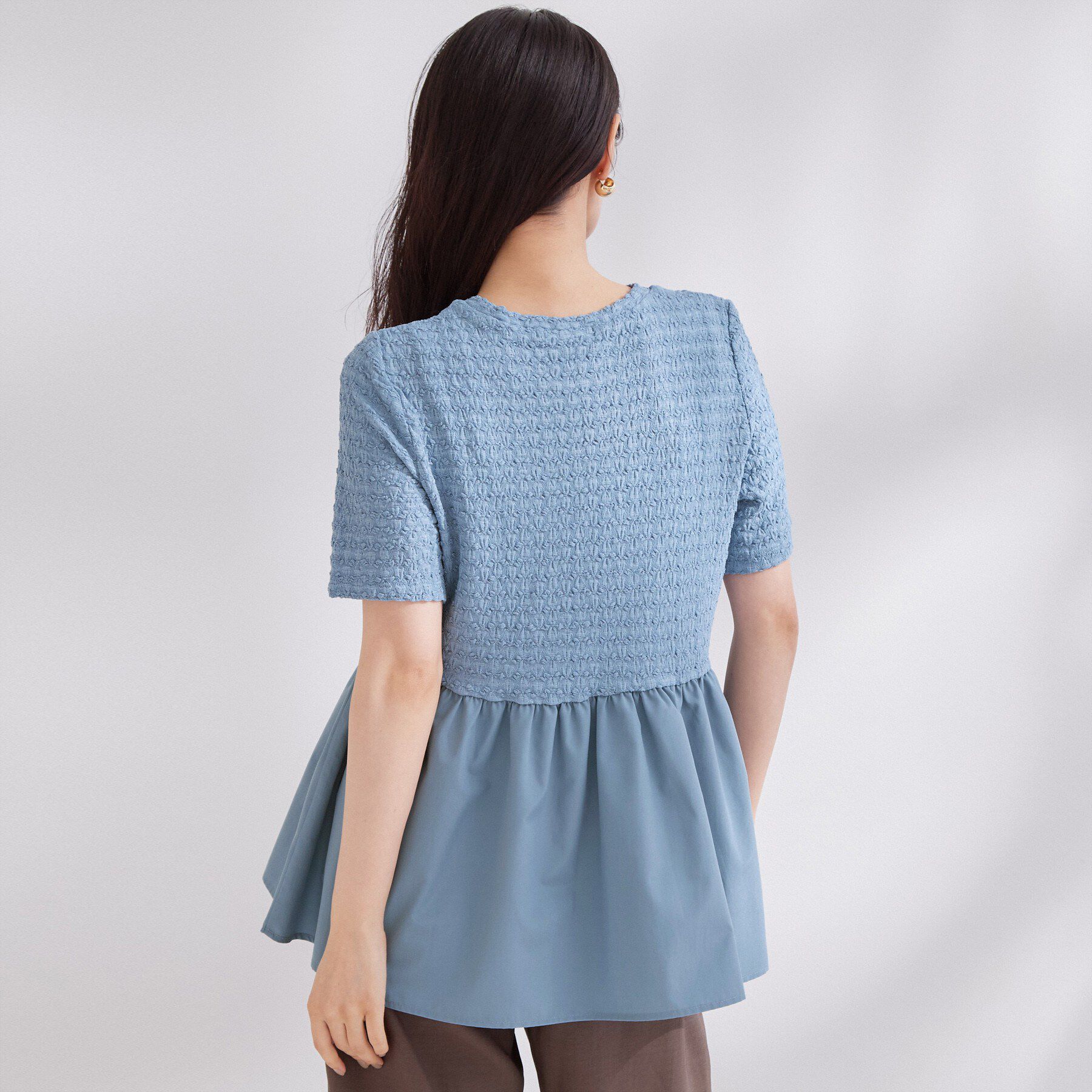 OPAQUE.CLIP「ジャカードドッキング ペプラムカットソー【洗濯機OK】」|Tシャツ・カットソー|