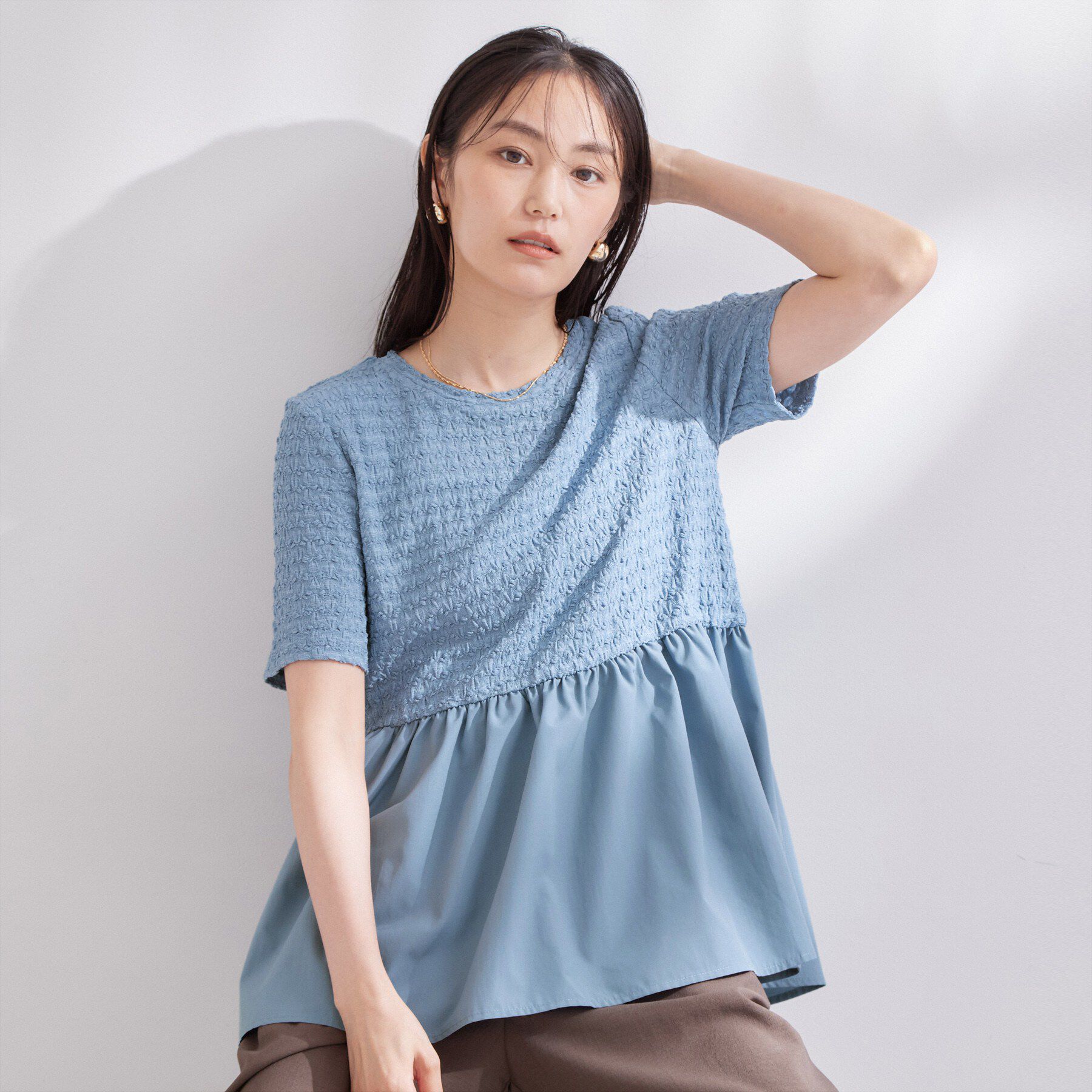 OPAQUE.CLIP「ジャカードドッキング ペプラムカットソー【洗濯機OK】」|Tシャツ・カットソー|