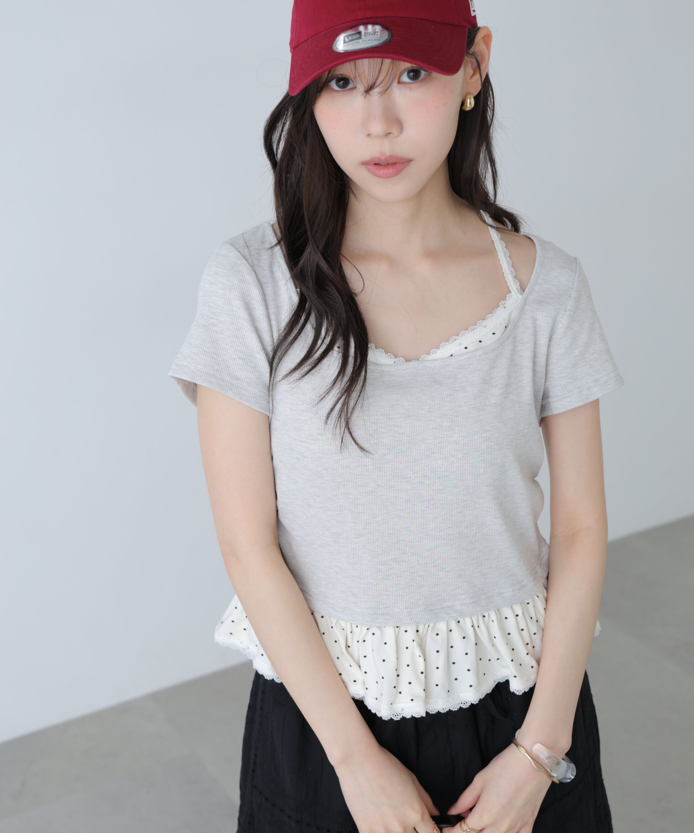  「レイヤード風ドットカットソー」|Tシャツ・カットソー|