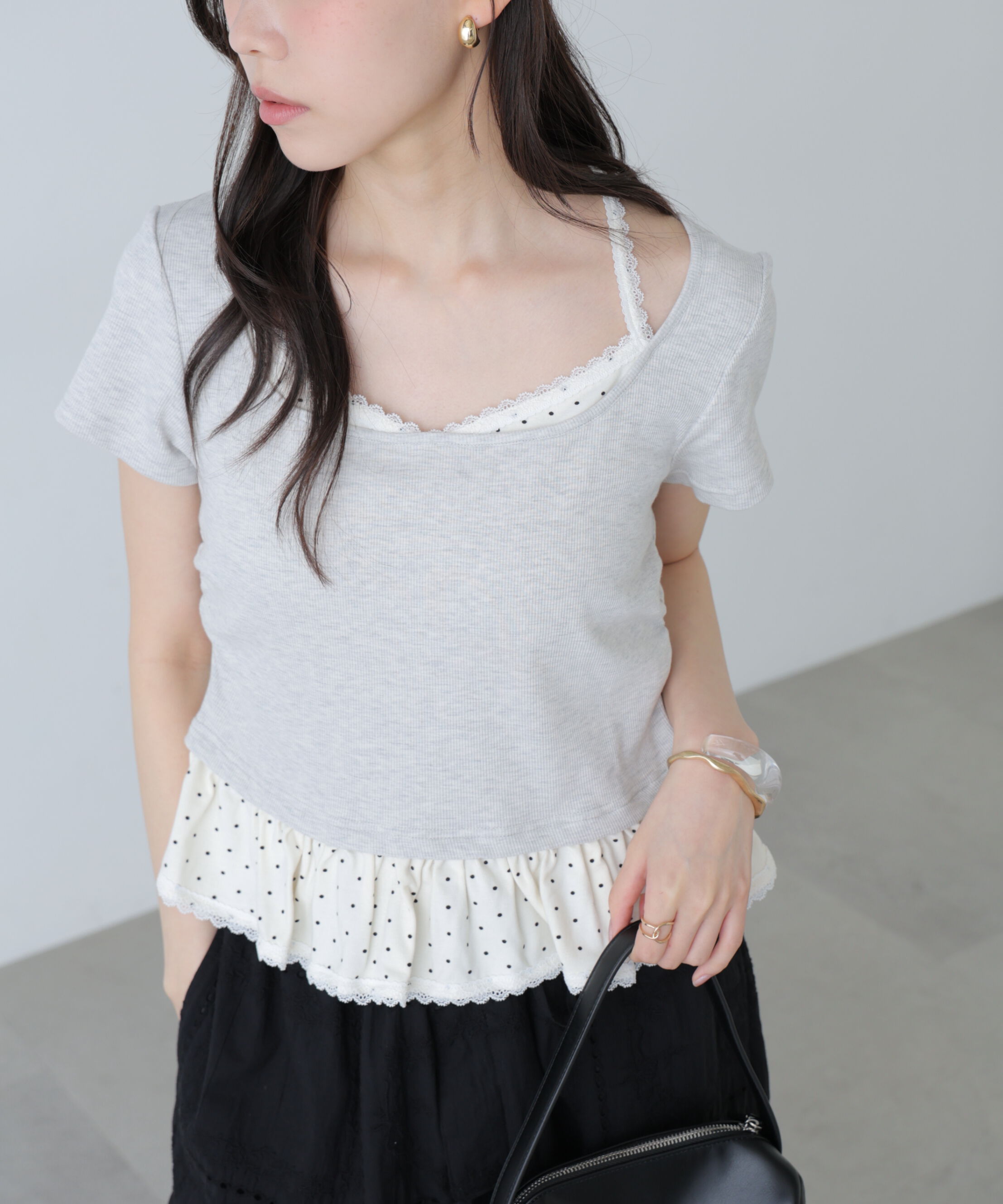  「レイヤード風ドットカットソー」|Tシャツ・カットソー|