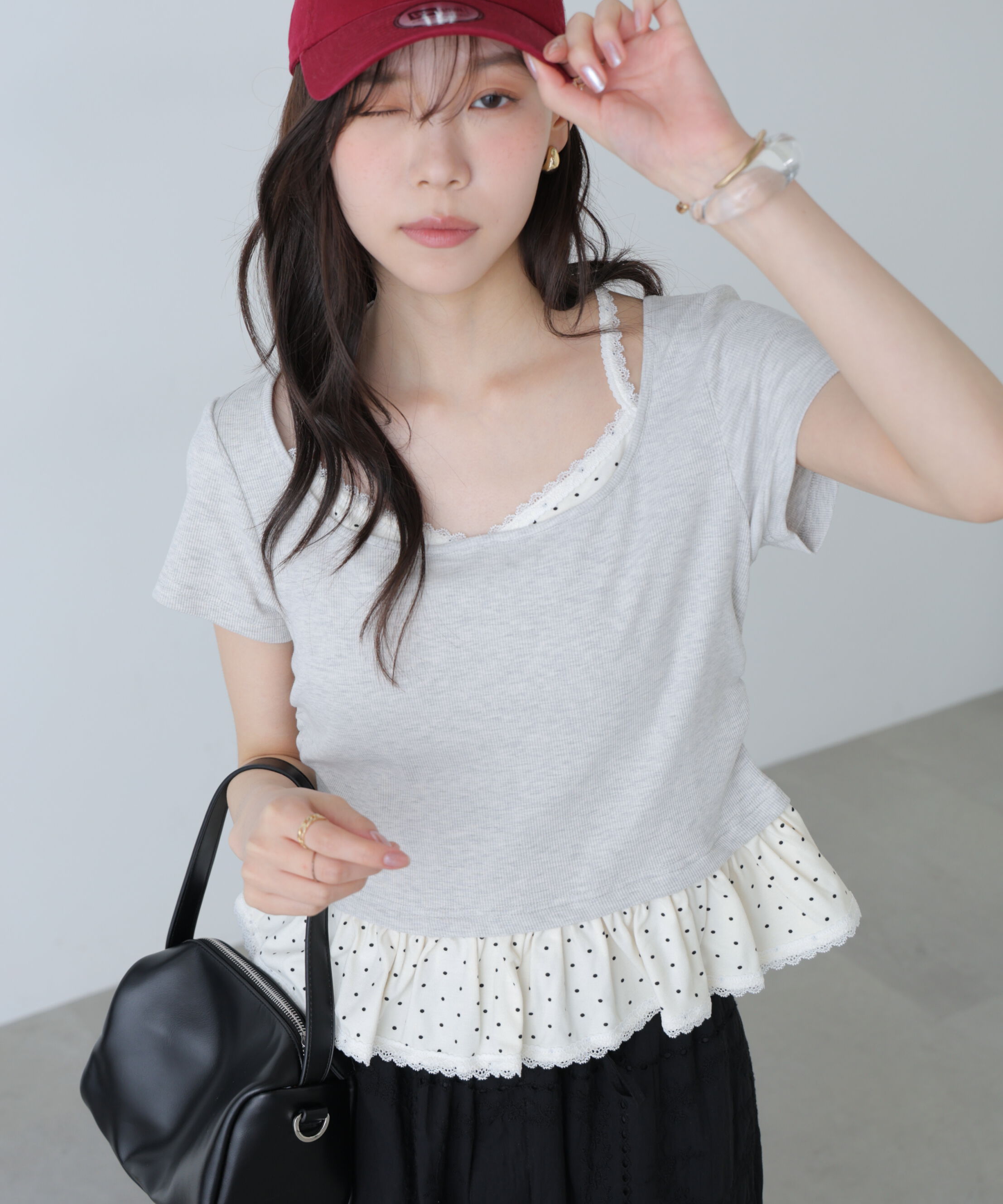  「レイヤード風ドットカットソー」|Tシャツ・カットソー|