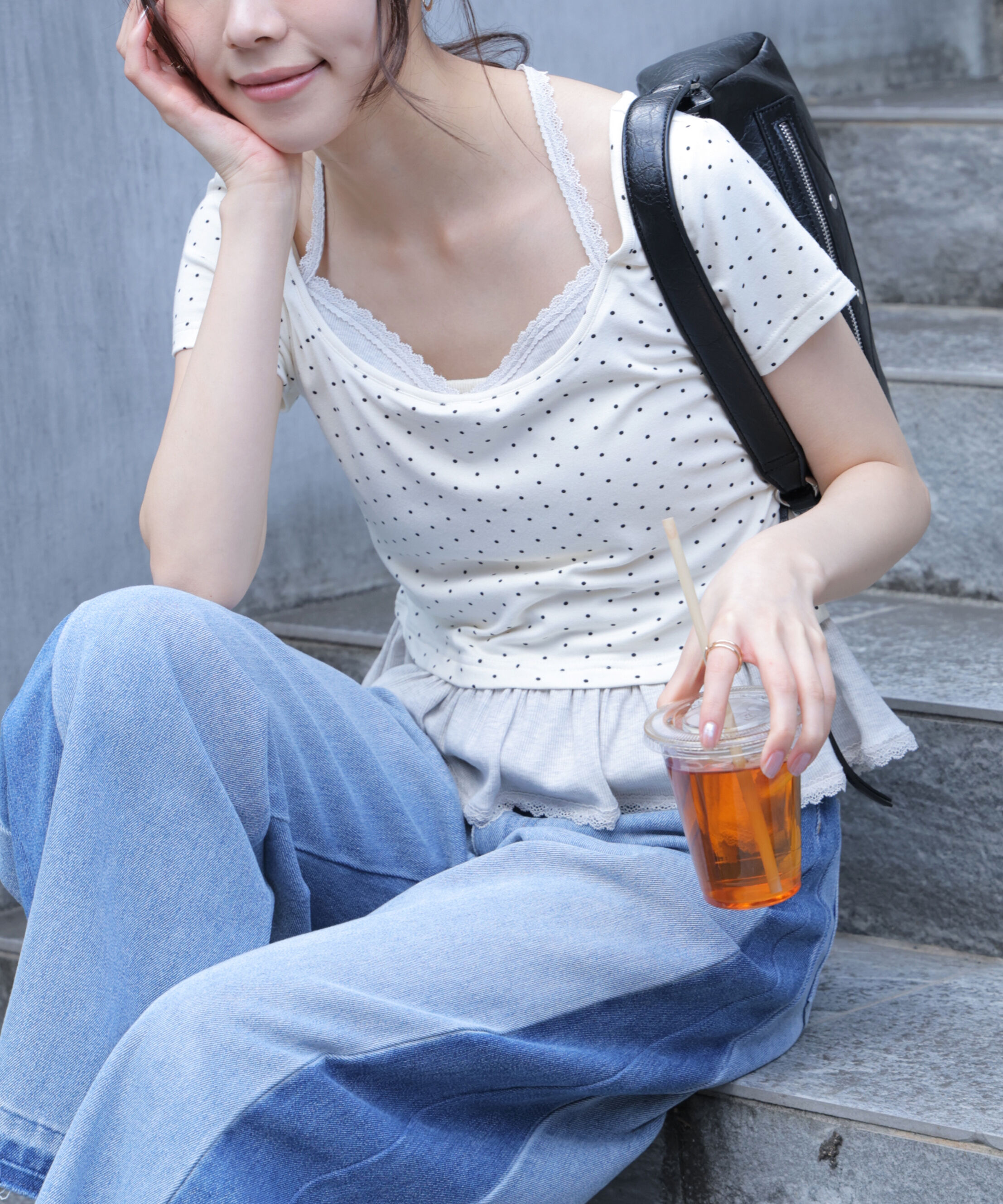  「レイヤード風ドットカットソー」|Tシャツ・カットソー|