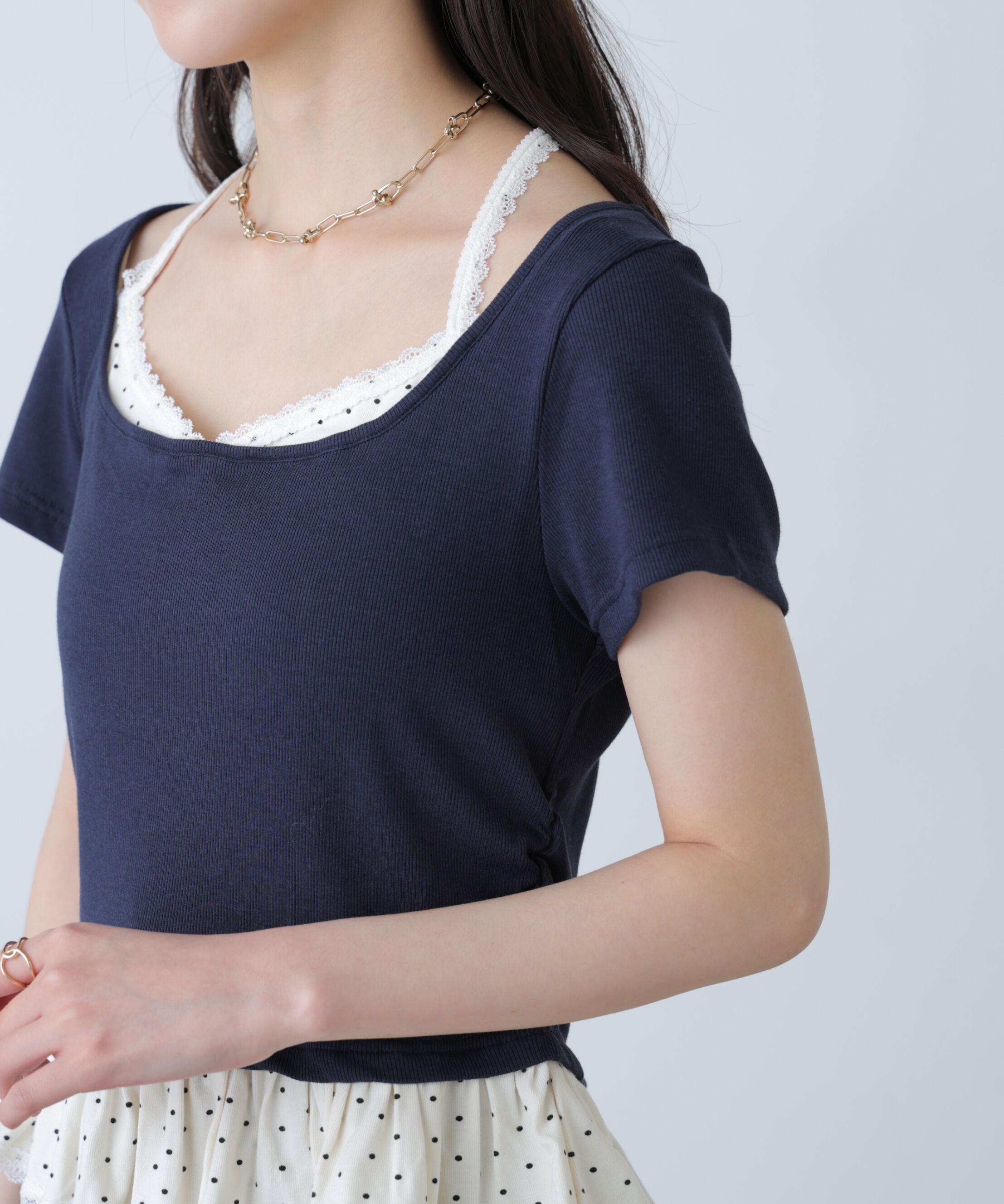  「レイヤード風ドットカットソー」|Tシャツ・カットソー|