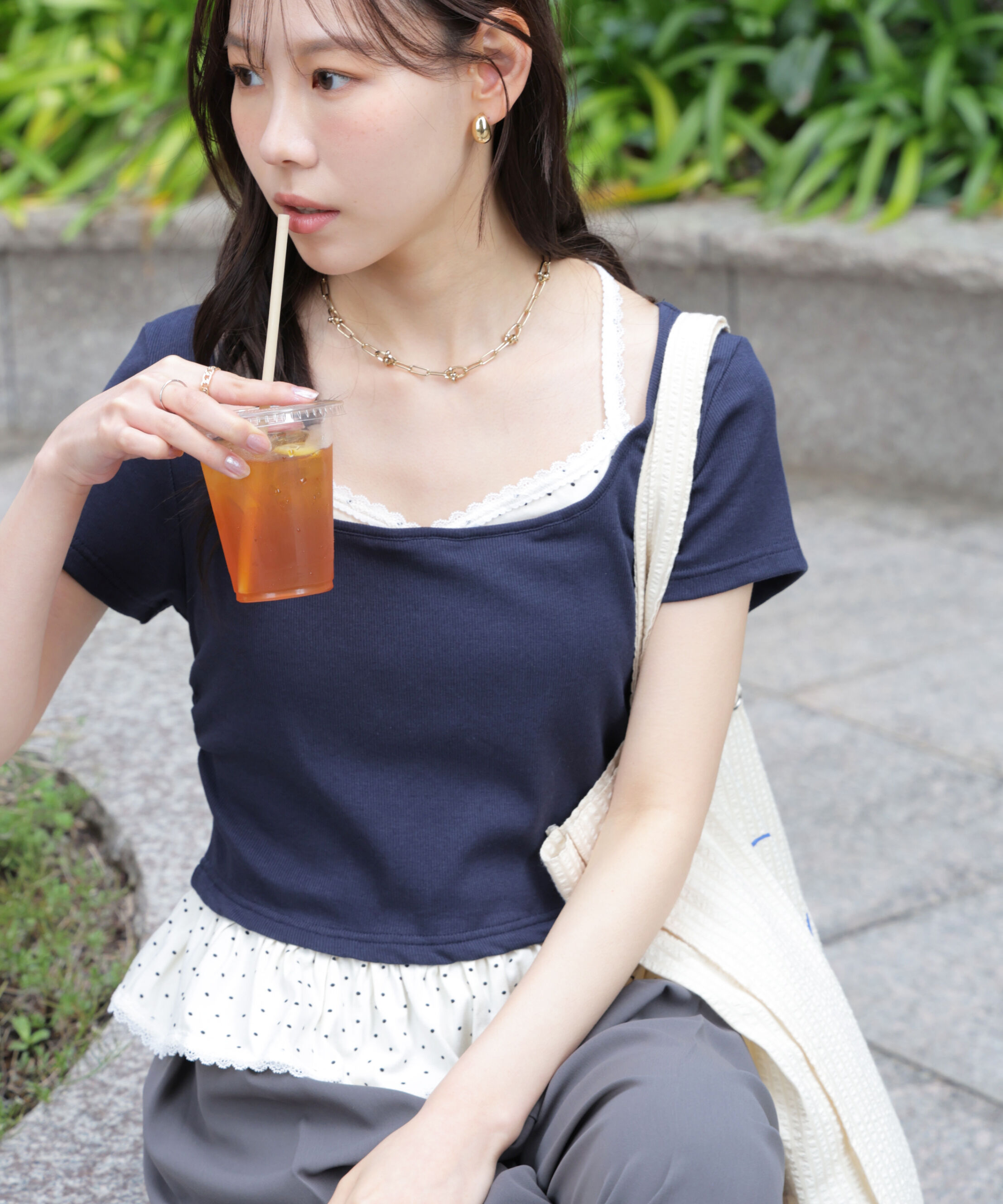 「レイヤード風ドットカットソー」|Tシャツ・カットソー|